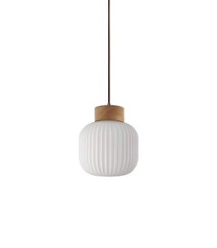 Lámpara de techo colgante cristal/madera MD2512-NAT Ø20 - Ineslam