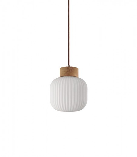 Lámpara de techo colgante cristal/madera MD2512-NAT Ø20 - Ineslam