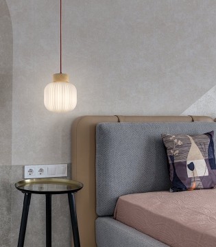 Lámpara de techo colgante cristal/madera MD2512-NAT Ø20 - Ineslam 2