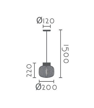 Dimensiones Lámpara de techo colgante cristal/madera MD2512-NAT Ø20 - Ineslam
