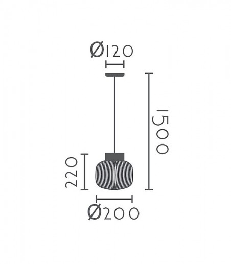 Dimensiones Lámpara de techo colgante cristal/madera MD2512-NAT Ø20 - Ineslam