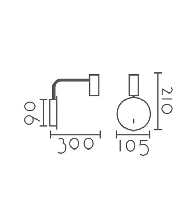 Dimensiones Aplique de pared foco orientable GU10 MB2375 - Ineslam