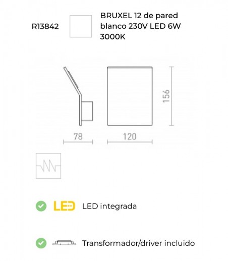 Dimensiones Aplique de pared LED Blanco 6W  BRUXEL 3000K 650lm
