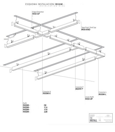 IN50M Perfil empotrable LED lineal...