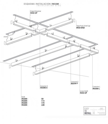 IN50M Perfil empotrable LED lineal PRO - Ineslam