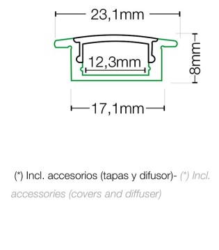 Perfil tira LED superficie bajo 8 mm 2 metros aluminio - Maslighting 2