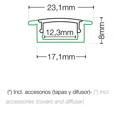Perfil tira LED superficie bajo 8 mm 2 metros - Maslighting