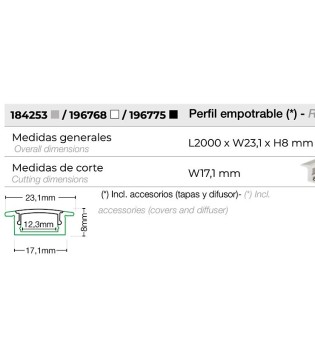Perfil tira LED empotrable bajo 8 mm 2 metros aluminio - Maslighting 2