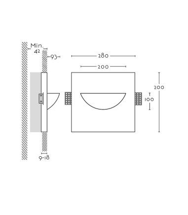 Dimensiones:  Empotrable pared pladur Ibiza escayola E14 - Ineslam - 280x200 mm