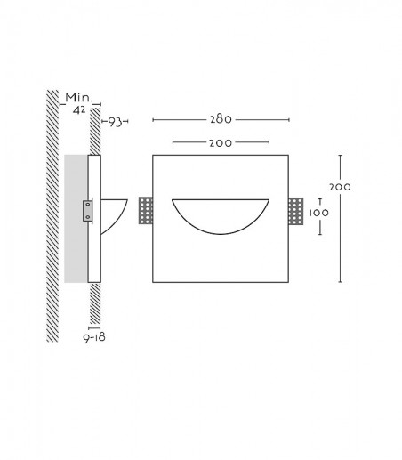 Dimensiones:  Empotrable pared pladur Ibiza escayola E14 - Ineslam - 280x200 mm