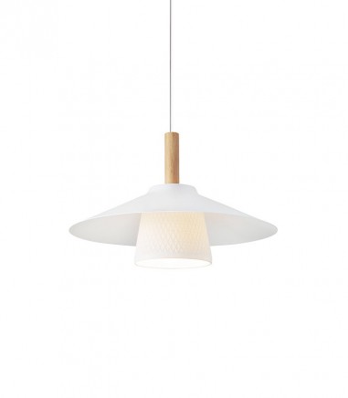 Lámpara colgante con porcelana y madera MD6122-WH - Ineslam