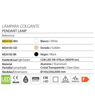 Características Lámpara de techo colgante MD4183 Ø14cm - Ineslam