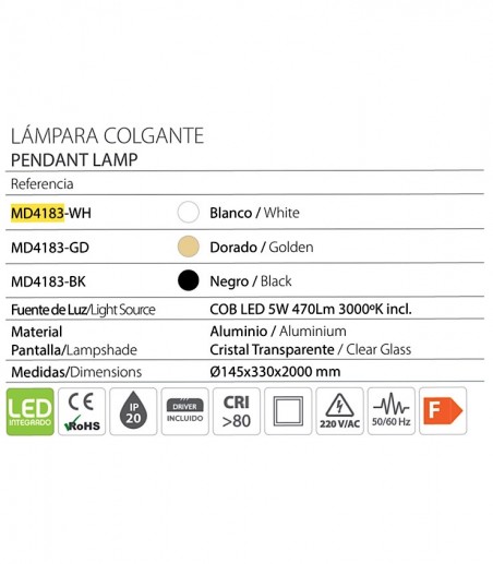 Características Lámpara de techo colgante MD4183 Ø14cm - Ineslam