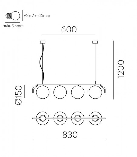 Lámpara de techo Maui 4L lineal - ACB