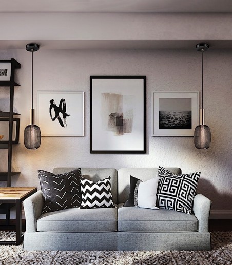 Composición con 2 Lámparas colgantes  Micron 1 luz oro/negro de Schuller