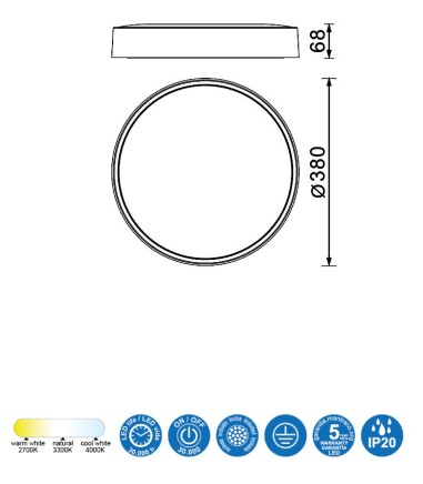 Dimensiones Plafón techo madera CUMBUCO II LED CCT 38 cm 8837 - Mantra