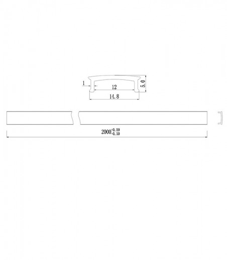 Perfil tira LED superficie bajo 8.5 mm - largo: 2 metros - Mantra