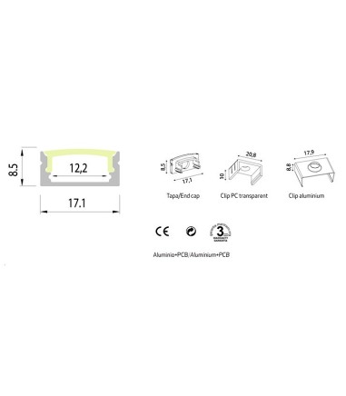 Perfil tira LED superficie bajo 8.5...