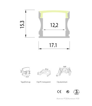 Perfil tira negro LED superficie alto: 15.3 mm - largo: 2 metros 7393 - Mantra 2