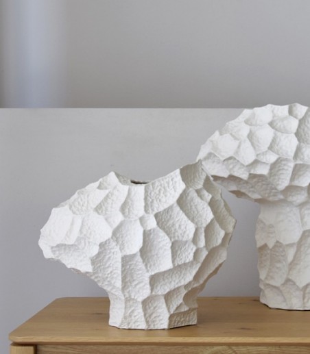 Jarrón cerámica Lunar XL blanco bajo - VP Interiorismo