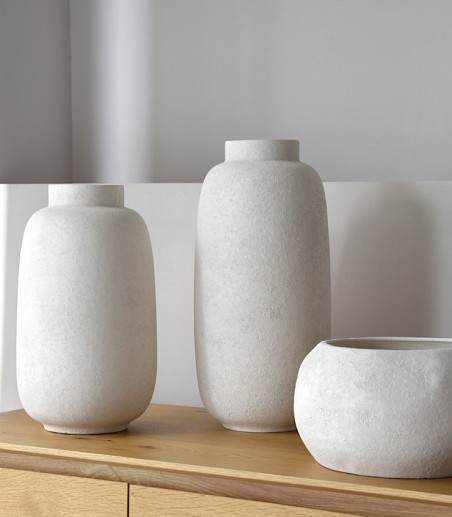 Jarrón decorativo cerámica Dubai blanco bajo - VP Interiorismo