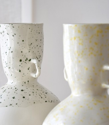 Jarrón decorativo cerámica Anna chacota y amarillo - VP Interiorismo