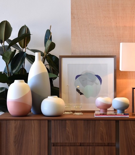 Jarrón decorativo cerámica azul blanco - VP Interiorismo