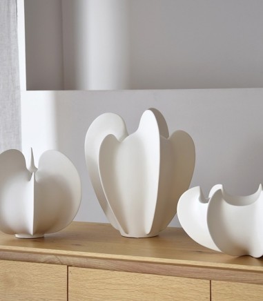Jarrón decorativo cerámica Coral blanco bajo - VP Interiorismo