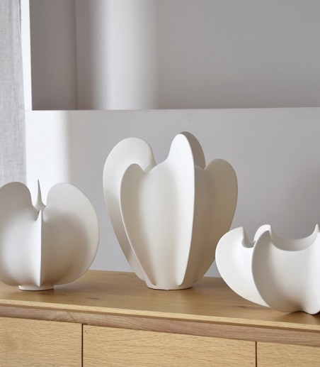 Jarrón decorativo cerámica Coral blanco bajo - VP Interiorismo