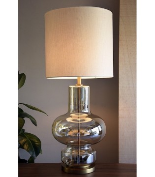 Lámpara mesa salón dorada cristal ámbar con pantalla - VP Interiorismo 2