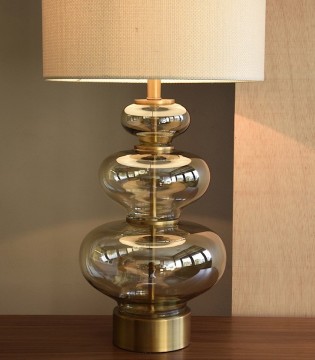 Lámpara mesa salón dorada cristal ámbar Calabaza con pantalla - VP Interiorismo