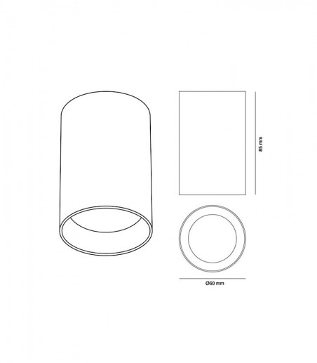 Dimensiones Foco superficie cilíndrico Neil blanco Ø60X85 mm GU10