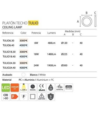 Plafón techo redondo Tulio OSRAM LED...