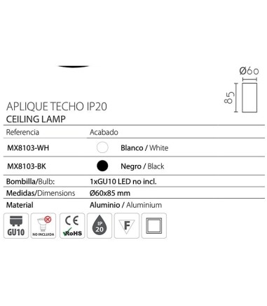 Foco superficie cilíndrico Ø60x85mm...