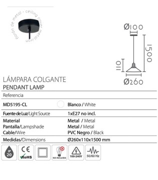 Lámpara techo colgante blanco MD5195-CL - Ineslam 2