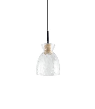 Lámpara colgante de madera y tulipa cristal MD4646-CL - Ineslam