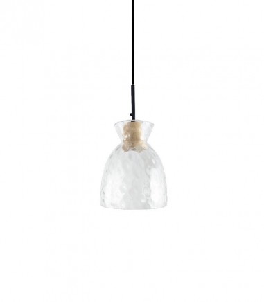 Lámpara colgante de madera y tulipa cristal MD4646-CL - Ineslam