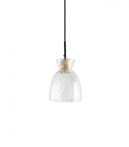 Lámpara colgante de madera y tulipa cristal MD4646-CL - Ineslam