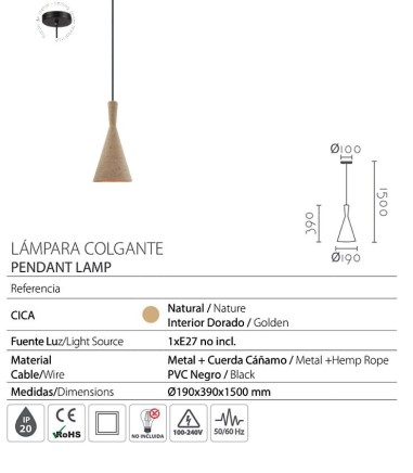 Características Lámpara de techo colgante Cica Ø19 - Ineslam