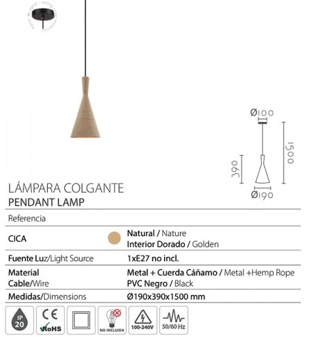 Características Lámpara de techo colgante Cica Ø19 - Ineslam