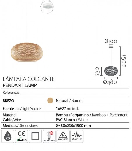 Características Lámpara de techo Brezo Ø48 cm - Ineslam