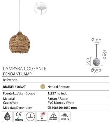 Características Lámpara colgante ratán restaurante Brunei  - Ø35 - Ineslam