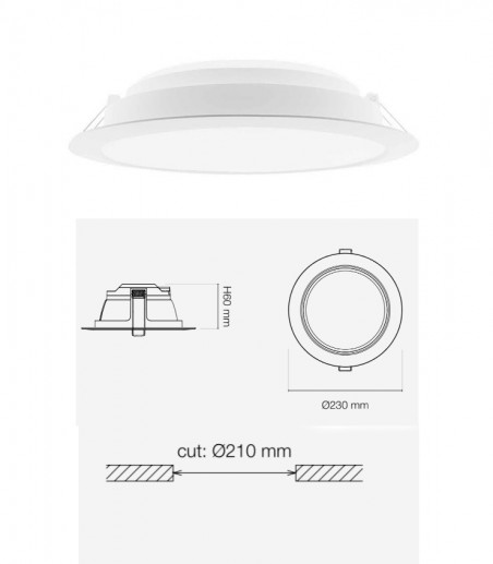 Dimensiones Downlight LED Easy 25W 2875lm blanco - Maslighting