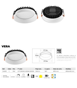 Downlight LED Vera CCT blanco 12W larga duración - Maslighting 2