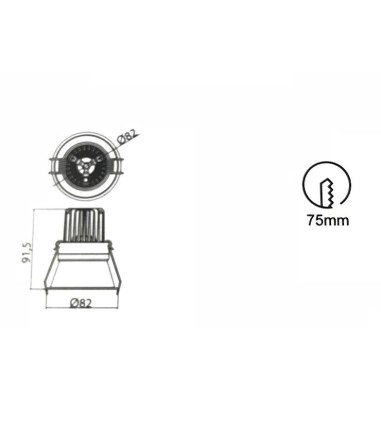 Dimensiones Foco Empotrable FORMENTERA LED 7W 82mm Blanco Fijo Mantra