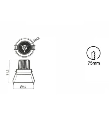 Dimensiones Foco Empotrable FORMENTERA LED 7W 82mm Blanco Fijo Mantra