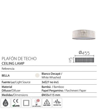 Plafón de techo pantalla bambú Bella Ø45 - Ineslam 2