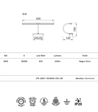 Aplique de pared iluminacuadros Paracuru negro 8W 8915 - Mantra 2