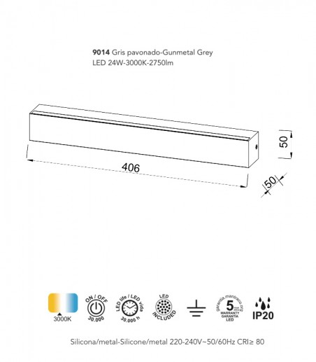 Características Aplique pared Elegance gris LED 17W 9015 - Mantra