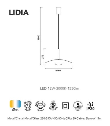 Características Lámpara colgante LED Lidia 12W - Mantra